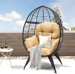 DWVO Egg Chair Patio Rattan Chair with Stand Anti-Slip All-Weather Poratble Adjustable Chair Feet Wicker Egg Lounger Chair for Indoor Outdoor 330LBS (Beige)