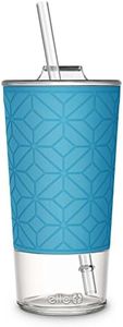 Ello Tidal 20oz Glass Tumbler with Straw, Friction Fit Lid and Silicone Band | Perfect for Iced Coffee, Tea, and Smoothies | Blue Sky