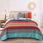 WONGS BEDDING Bohemian Bedspread King Boho Striped Pattern Printed Quilted Bedspread Coverlet for All Season,Soft Microfiber Quilt King Size 240X260cm