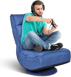ERGOMASTER Reclining Folding Floor Gaming Chair for Home, Office and Lounging, Reading w/ 360-Degree Swivel, 4 Adjustable Positions, Tufted Cushions （Blue）