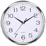 Laigoo 12 inch Analog Wall Clock Silver, Silent Non-Ticking, Decorative Modern Wall Clock Battery Operated for Living Room Bathroom Bedroom Kitchen Office School