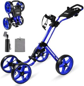 Tivor Lightweight Golf Push cart 4 Wheel Foldable Golf Trolley for Adults and Junior with Ergonomic Adjustable Handle, Scorecard Holder, Umbrella Mount, Foot Brake, All-Terrain Wheels(Blue)