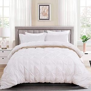 WONGS BEDDING Juego de Funda de edredón de 2 Piezas con Pliegues de Color Blanco para Cama de Matrimonio para casa y Hotel, colección Individual, 135x200 cm