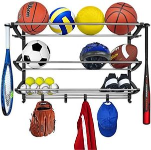 LYNK® Garage Sports Equipment Organizer - Wall Mount Ball Rack - Sports Equipment Storage - Ball Storage for Garage - Garage Toy Storage - Easy to Install Sports Storage Organizer for Garage - Black