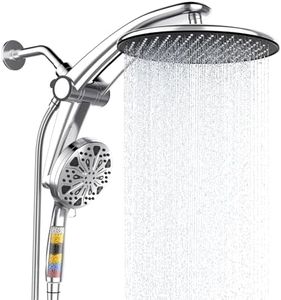 Shower Head with filtered Handheld High Pressure daul Shower Heads with Handheld Spray Combo and 10 Sprays Handheld Shower Head Detachable Shower head Built-in Magnetic Docking and Power Jets Chrome