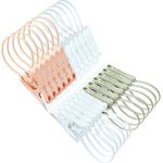 YOUOWO Clothes pins 24 Pack with Plastic Rope Clothes Pegs for Clothesline Cute Sturdy Clothing Clothespins Chip Decorative Tiny Photo Clips Clothes Pins 6 Pink 6 Gray 12 White