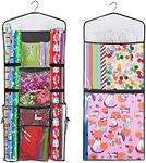 Primode Wrapping Paper Storage Hanging Over The Door Wrapping Paper Organizer Store Gift Wrap Gift Bags Ribbon Bows and Accessories 40”x17” Fits Long 40 Inch Rolls Double Sided Bag (Black Seam)