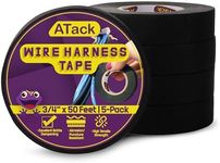 ATack Wire Harness Tape Black Cloth Tape Wire Loom Tape 3/4 Inch x 50-Feet (5-Pack 250 Feet) High Temperature Cloth Electrical Tape Automotive Electrical Tape, Cloth Tape Automotive Tape