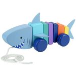 Shark Pull Along Toy - Animal Push and Pull Along Toys for 1 Year Olds, Toddler, Walker Wooden Toys - 1st Birthday Gifts for Baby Boys and Girls - Early Development & Activity Toys by Orange Tree Toys