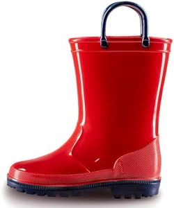 EUXTERPA Boys and Girls Waterproof Kids Rain Boots Solid Color Toddler Rain Boots with Handles, Red-navy, 7 Toddler