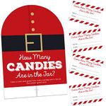 Big Dot of Happiness Jolly Santa Claus - How Many Candies Christmas Party Game - 1 Stand and 40 Cards - Candy Guessing Game