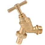 RMTL Outdoor Garden Tap Hose Union Bib Tap 1/2inch BSP with Compression Wallplate Elbow, Through The Wall 15mm Copper Tube (Single Bib Tap)