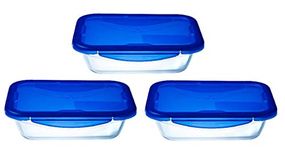 Pyrex® Cook & Go Set of 3 Rectangular Glass Storage Boxes with Airtight and Waterproof Lids – 20 x 15 cm – 0.8L – BPA Free