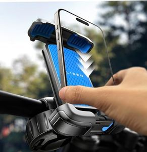 LISEN Motorcycle Phone Mount Holder - [Ultra-Stable] [Easy Installation] 2024 Phone Holder for Motorcycle with Upgraded Handlebar Clamp, Fit iPhone 15/14/ 13 Pro Max, More 4.5-7" Phones, Blue