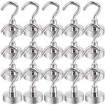 OCEUMAOA 20 Pack Magnetic Hooks Heavy Duty 35lb+ Strong Neodymium Magnet Hooks 20mm Magnet with Hook for Kitchen Fridge Classroom Office Camping Silver