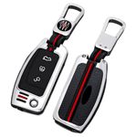 Happyit Zinc Alloy Car Key Cover Cases for Ford Fiesta Focus Mondeo Kuga Escape Falcon Galaxy Fusion Mustang Explorer Edge Escort Mk3 Mk4 Ranger 3 Buttons (A, Silver)