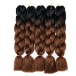 Lady Corner Ombre Braiding Hair 24inch Jumbo Braids High Temperature Fiber Synthetic Hair Extension 5pcs/Lot 100g/pc for Twist Braiding Hair (black/brown)