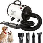 AHWOiHS Dog Hair Dryer Dog Grooming Dryer 2800W Dog Blaster Dryer Pet Dryer Blower Stepless Speed Professional Pet Grooming Hair Dryer with 4 Different Nozzles for Dog Cat (White)