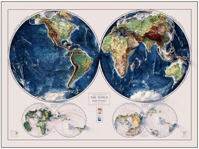 Muir Way Shaded Relief Elevation Map of World - Vintage-Style Topographic Wall Art with 3D Map Look - Unframed Flat Paper Print, 58x44