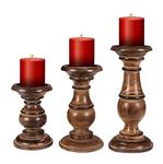 The Wooden Town Candle Holder Stand Wooden,Candle Holders, Unity Candle Holders, Rounded Turned Colums, Country Style Idle Gift for Wedding, Party, Home, Spa - 10+8+6 Inch Set of 3 - Burnt