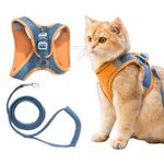 Cat Harness, Cat Harness and Leash Set Specifically Designed and Shaped for Cats Escape Proof Cat Vest Harness and Leash Set for Outdoor Walking for Small Dogs and Cats (Blue-Orange, S)