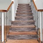 sourcing map Self-Adhesive Stair Stickers, 14pcs Peel and Stick Vinyl Staircase Stickers Decals for Stair Steps Home Bathroom Floor Decoration, Wood