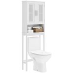 YITAHOME Bathroom Storage Shelf with Cabinet, Over the Toilet Storage Unit, Toilet Space Saver with Adjustable Shelf, Over-The-Toilet Cabinet, Bathroom Cabinet, 60x20x170cm (White)