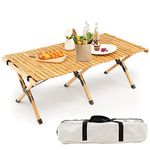 Giantex Folding Picnic Table, Roll-up Bamboo Tabletop, Portable Camping Table w/Carry Bag, Indoor Outdoor Table for Patio Garden Beach Yard, Easy Assembly (Natural)