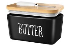 Ceramic Butter Dish with Lid and Knife for Countertop, Black Butter Dish 1 LB Canadian, Vintage Large Butter Container, Butter Holder for Counter with Cover for Farmhouse Kitchen Storage