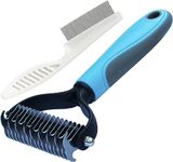 PetVogue Grooming Rake Brush tool and flea and Tick Comb - Double Sided Shedding and Dematting Undercoat Rake Comb for Dogs and Cats,Extra Wide, Blue, Dog Grooming Brush, Dog Shedding Brush