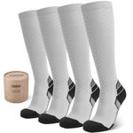 SONORAN 2 Pairs Compression Socks Women & Men 20-30 mmHg Compression Stockings Bas de Compression Femme Homme Knee High Support for Running, Travel, Athletic L/XL (White Black)