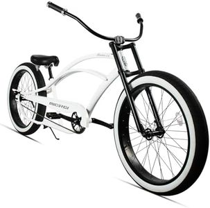 MICARGI Bronco 26" Mens Cruiser Bicycles 26/29 inch Long Beach Cruiser Bike with Coaster Brakes Front/Rear White Wall Tires/Black Ties (26"-White)
