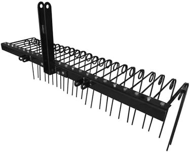 Field Tuff Steel Spring Coil Tine Tow Behind Landscape Rake for Leaves, Pine Needles, Straw, and Grass with 3 Point Hitch Receiver Attachment, Black