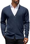 COOFANDY Mens Cardigan Sweaters Long Sleeve V Neck Cardigans Lightweight Knitted Button Down Sweaters with Pockets Navy Blue