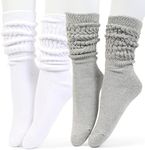 HOT FEET Women's Slouch Socks 2-Pack - Cozy Cotton Blend Scrunch Boot Socks, Long Slouchy Scrunchy Calf Socks, Sizes 4-10, White & Gray