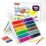 Shuttle Art Colored Pencils Bulk, 408 Pack Coloring Pencil Set Plus 20 Sharpeners, 12 Assorted Colors, Classroom Pack School Supplies