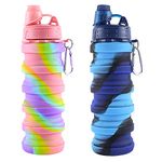 MAKERSLAND Collapsible Water Bottle for Adults, Boys, Students, Kids, Reusable Silicone Foldable Water Bottles for Travel Camping Hiking, Portable Sports Water Bottle, Pink and Blue
