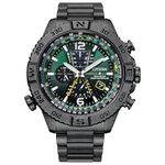 Citizen Mens Promaster Navihawk A-T Eco-Drive Watch 48mm Gray Stainless Steel Case and Bracelet with Green Dial (AT8227-56X)