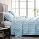 Great Bay Home 2-Piece Detailed Channel Stitch Quilt Set with Shams. Baby Blue Twin Quilt Set, All Season Bedspread Quilt Set, Alicia Collection (Twin, Baby Blue)