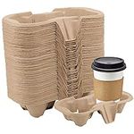 HOZEON 100 Pack 2-Cup Pulp Fiber Drink Carrier, to Go Coffee Cup Holder, Disposable Drink Carrier Tray for Hot or Cold Drinks, Coffee Shops, Takeaway Shops, Restaurants,Grocery Stores, Juice Bars