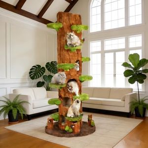 91" Tall Cat Tree for Indoor Cats, KAMABOKO Large Cat Tower with 6 Luxury Cat Condo, Soft Cushion, Scratching Board, Plush Platform & Top Perch, Magic Forest Series, Green