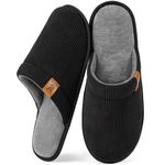 VeraCosy Men's Scuff Corduroy Slippers with Memory Foam Indoor Outdoor Rubber Sole Carbon Black, 13-14 US