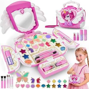 Kids Makeup Sets for 3-12 Girl, Washable Make up Kit With Mirror & Strap, Real Makeup Girl Princess Pretend Play Games Toys Presents, Unicorn Girls Toys Gifts Age 3 4 5 6 7 8 9 10 11