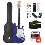 Donner 39 Inch Electric Guitar Beginner Kit Full Size Purple Sapphire Blue HSS Pick Up Starter Package with Amp Online Lesson Bag Tuner Capo Strap String Cable Picks DST-100L