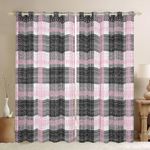 Feelyou Pink Plaid 30%-50% Blackout Curtains Geometric Lattice Latticemodern Art Darkening Drapes for Bedroom Abstract Art Living Room Window Treatments Teens Room Decor (2 Panels, 52 x 90 Inch)