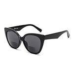 JM Classic Bifocal Reading Glasses Oversized Cateye Stylish Sunglasses Readers for Women Black +2.5