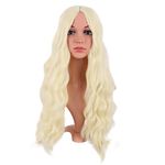 MapofBeauty 28 Inch/70 cm Long Wavy Middle Part with No Bangs Synthetic Fiber Curly Fashion Women Party Cosplay Wig (Light Blonde)