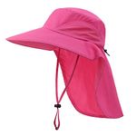 Home Prefer Outdoor UPF50+ Sun Hat Wide Brim Mesh Fishing Hat with Neck Flap (Rose Red)