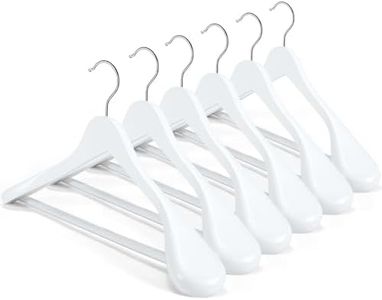 HOUSE DAY White Wooden Suit Hangers 6 Pack, Thick Wide Shoulder Hangers