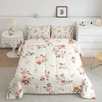 Flowers Bedding Set Botanical Floral Flowers Blossom Comforter Set for Girls Women Ultra Soft Flower Pattern Comforter Natural Theme White Red Duvet Set Room Decor Twin Quilt Set